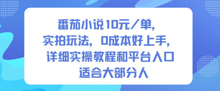 番茄小说10米每单，实拍玩法，0成本好上手，详细实操教程和平台入口适合大部分人-三石资源库
