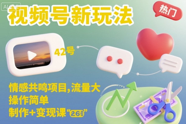 视频号新玩法，情感共鸣项目，流量大，操作简单，制作+变现课-三石资源库