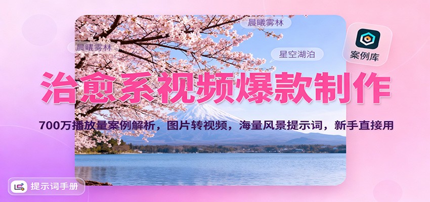 治愈系视频爆款制作，700万播放量案例解析，图片转视频，海量风景提示词，新手直接用-三石资源库