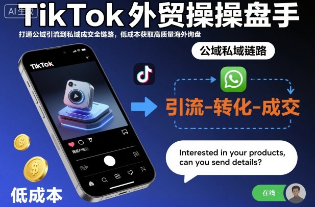 TikTok外贸操盘手,打通公域引流到私域成交全链路,低成本获取高质量海外询盘-三石资源库