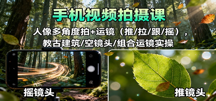 手机视频拍摄课：人像多角度拍+运镜（推/拉/跟/摇），古建筑/空镜头/组合运镜实操-三石资源库