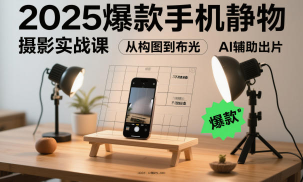 2025爆款手机静物摄影实战课，从构图到布光，不用贵设备，AI辅助出片-三石资源库
