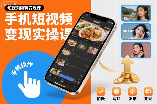 手机短视频变现实操课，短视频剪辑变现课-三石资源库