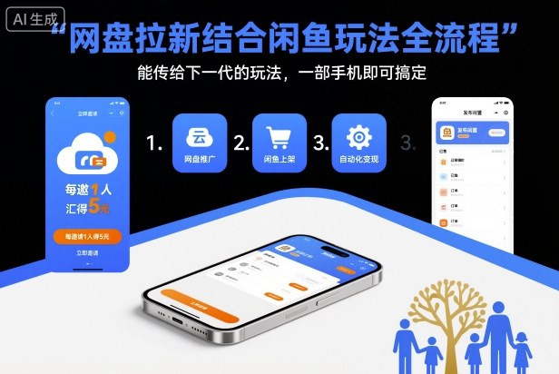 网盘拉新结合闲鱼玩法全流程，能传给下一代的玩法，一部手机即可搞定（附入口渠道以及实操教程）-三石资源库